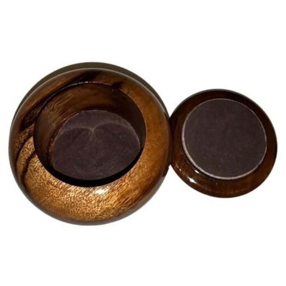 Hand Carved Wooden Trinket Box With Blue Inlay‎ Lid